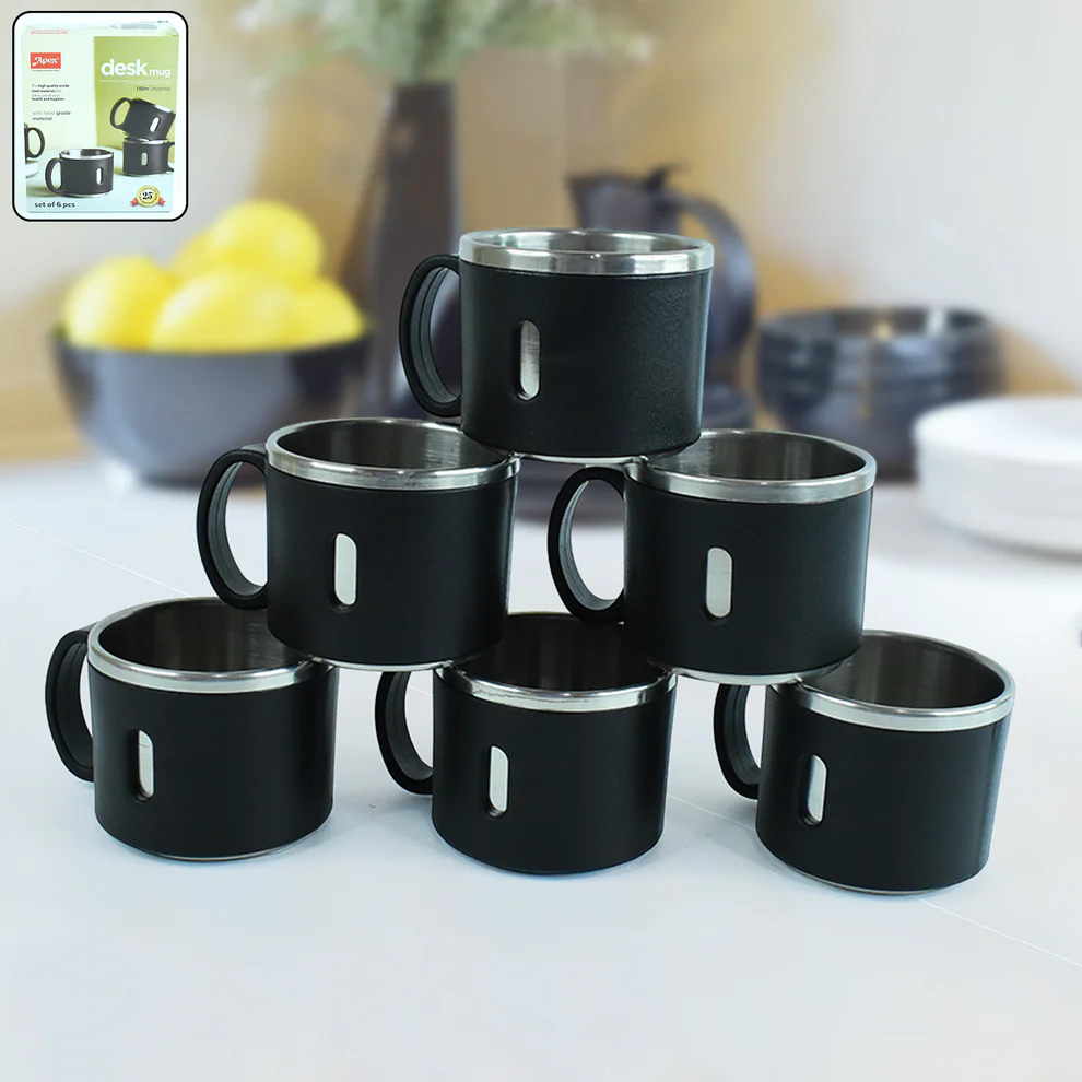 Apex Stainless Steel Desk Mug Set of 6