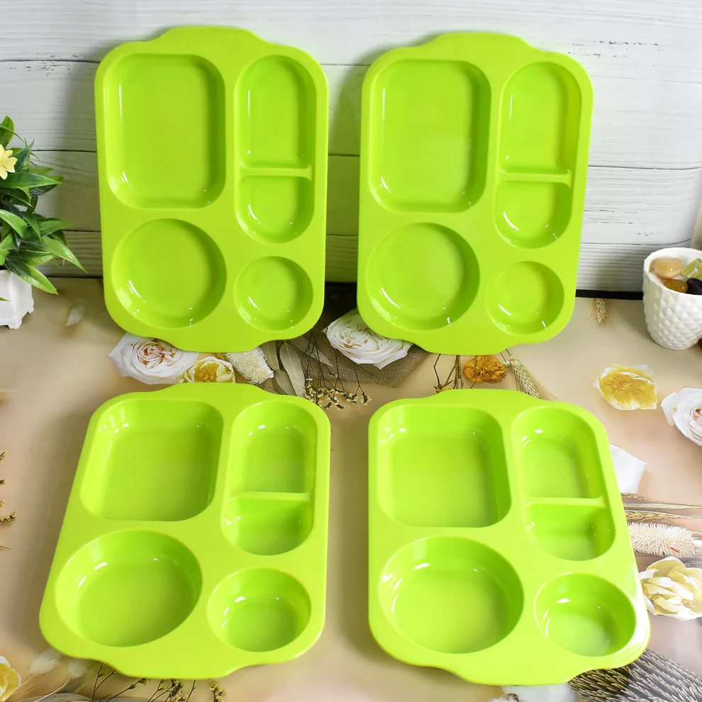 5 Compartment Square Unbreakable Plastic Food Plate