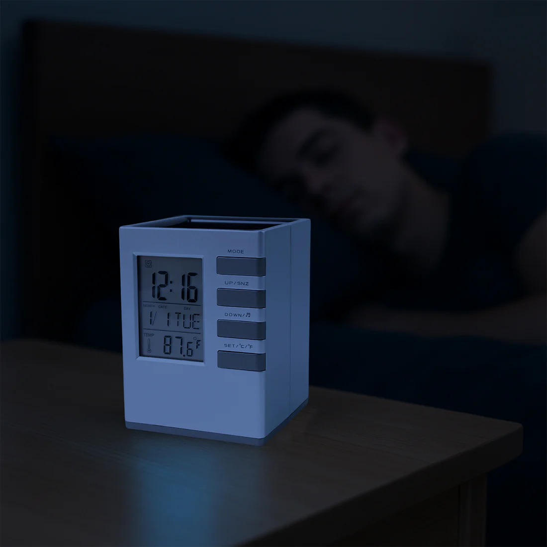 Multifunction Cube Digital Desk Clock with Pen Holder