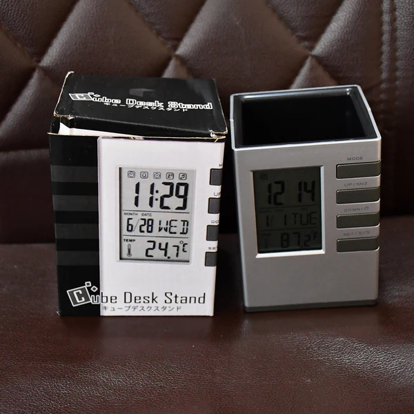 Multifunction Cube Digital Desk Clock with Pen Holder