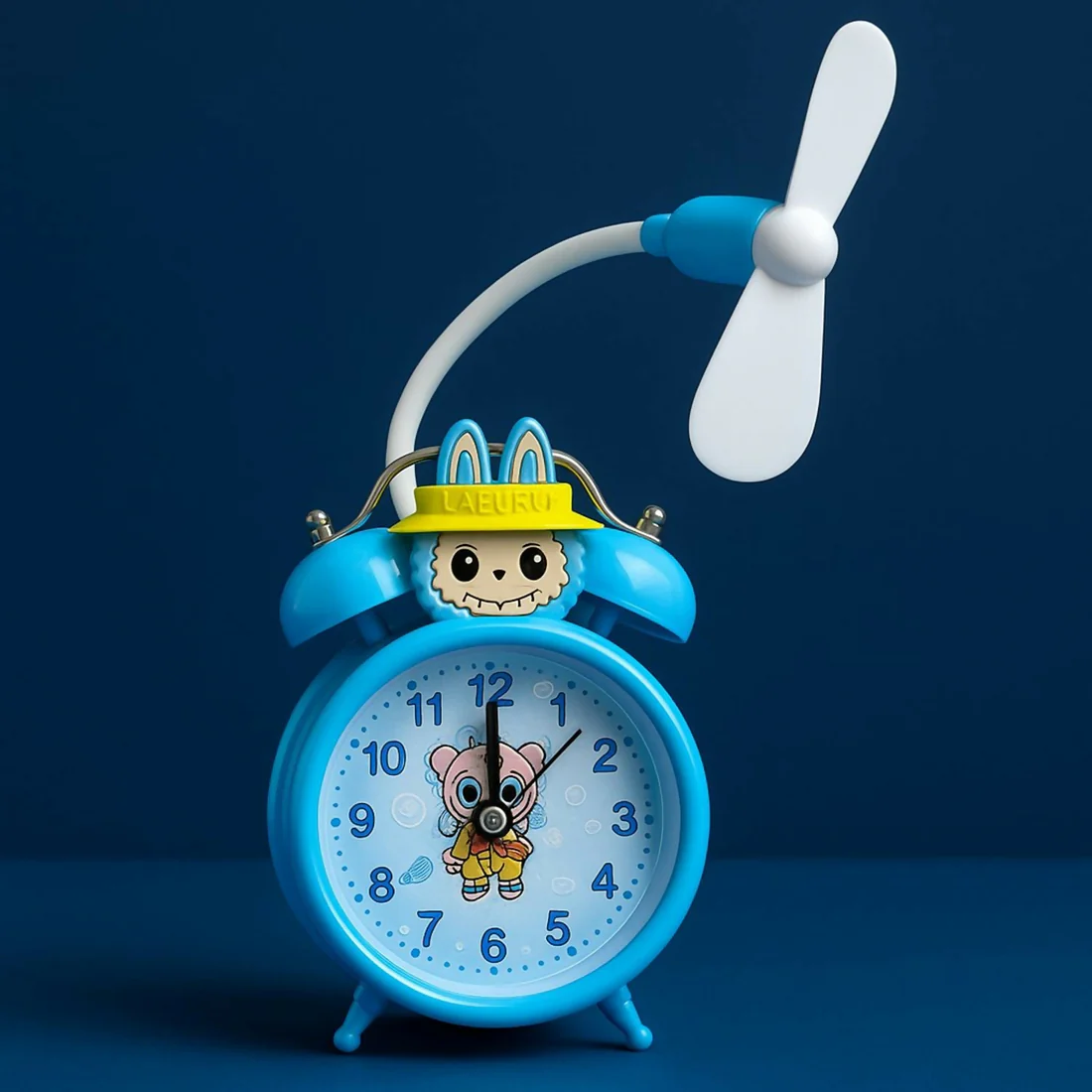 Cartoon Character Alarm Clock with Fan Dual Bell