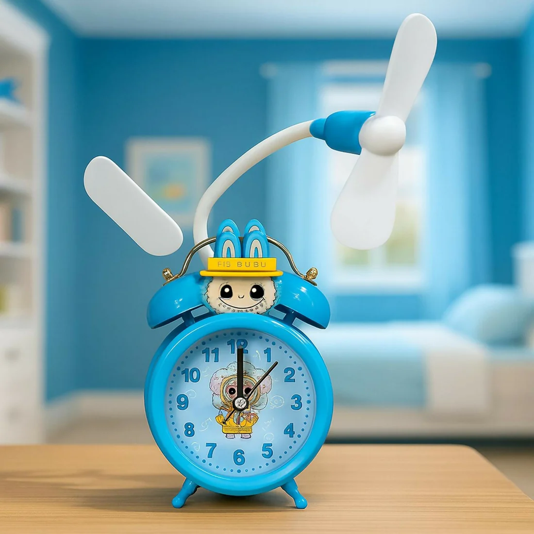 Cartoon Character Alarm Clock with Fan Dual Bell