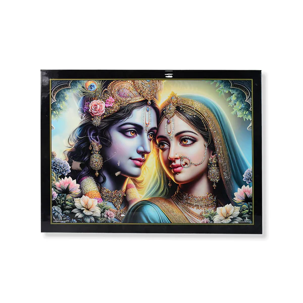 Radha Krishna Wall Painting with Wooden...