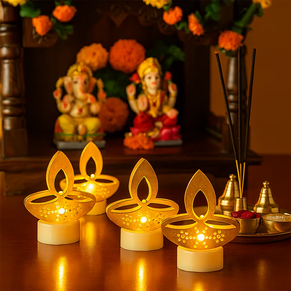 Golden Diya Shape LED Tealight Candles S...