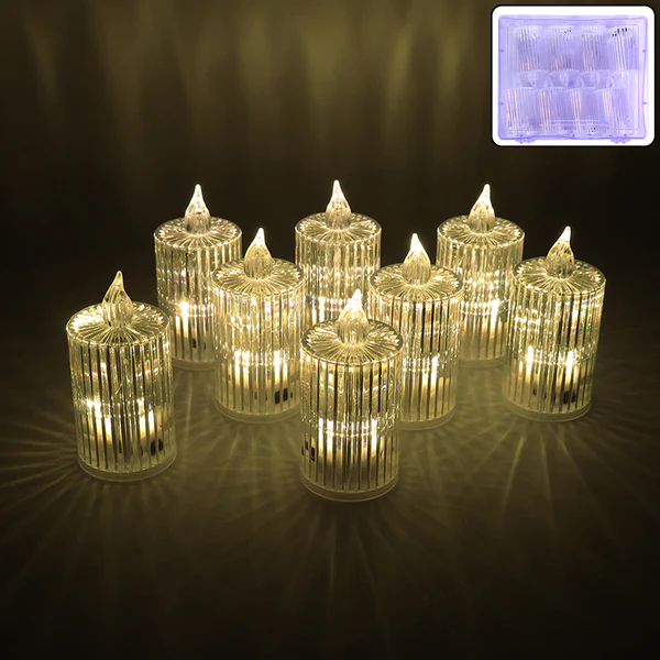 Premium Crystal Effect LED Flameless Candles Set of 8