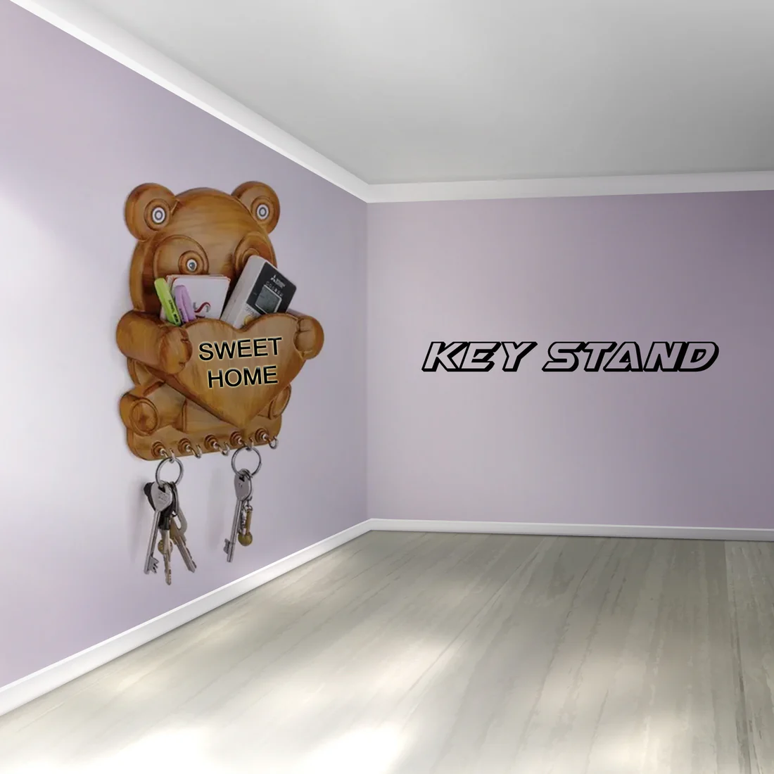 Cute Panda Wall Key Holder Rack with 5 Hooks