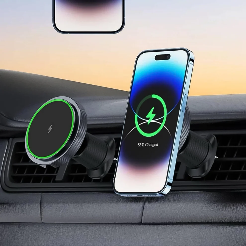 Magnetic Phone Mount Wireless Charger with Reactive Lights