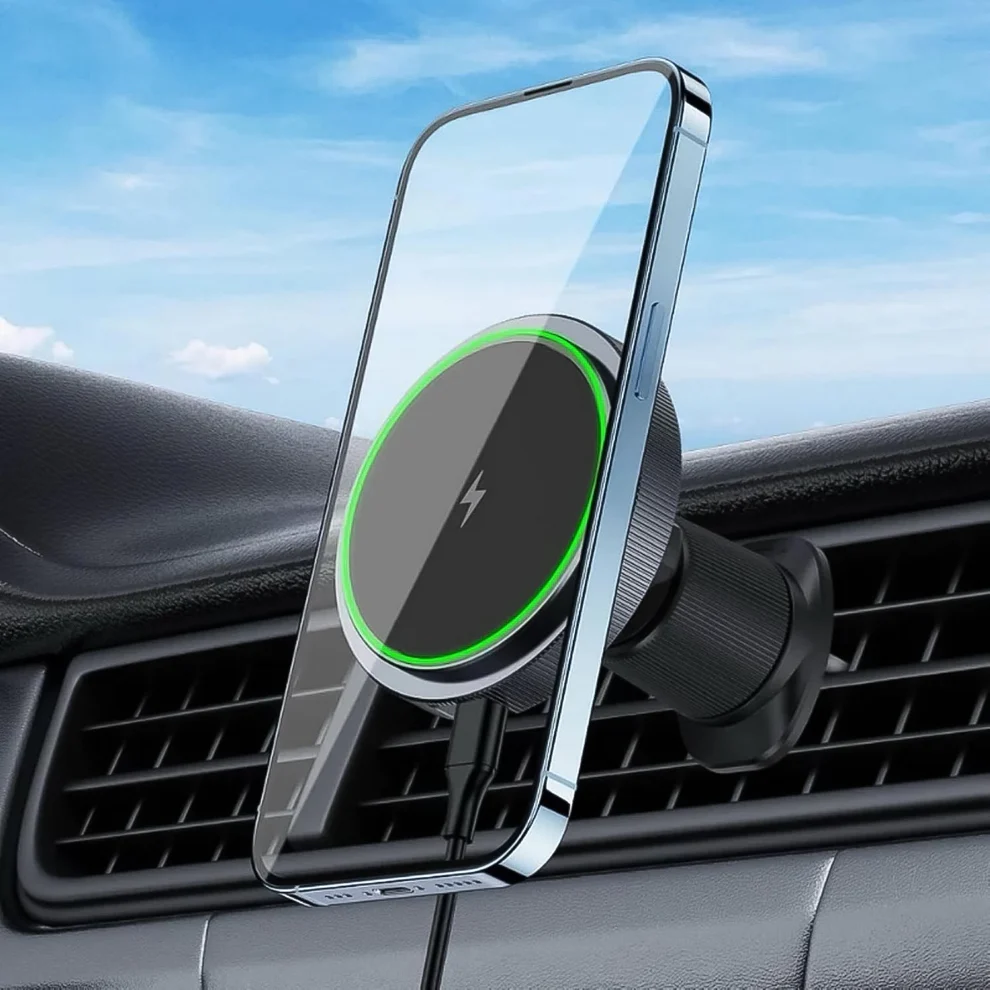 Magnetic Phone Mount Wireless Charger with Reactive Lights