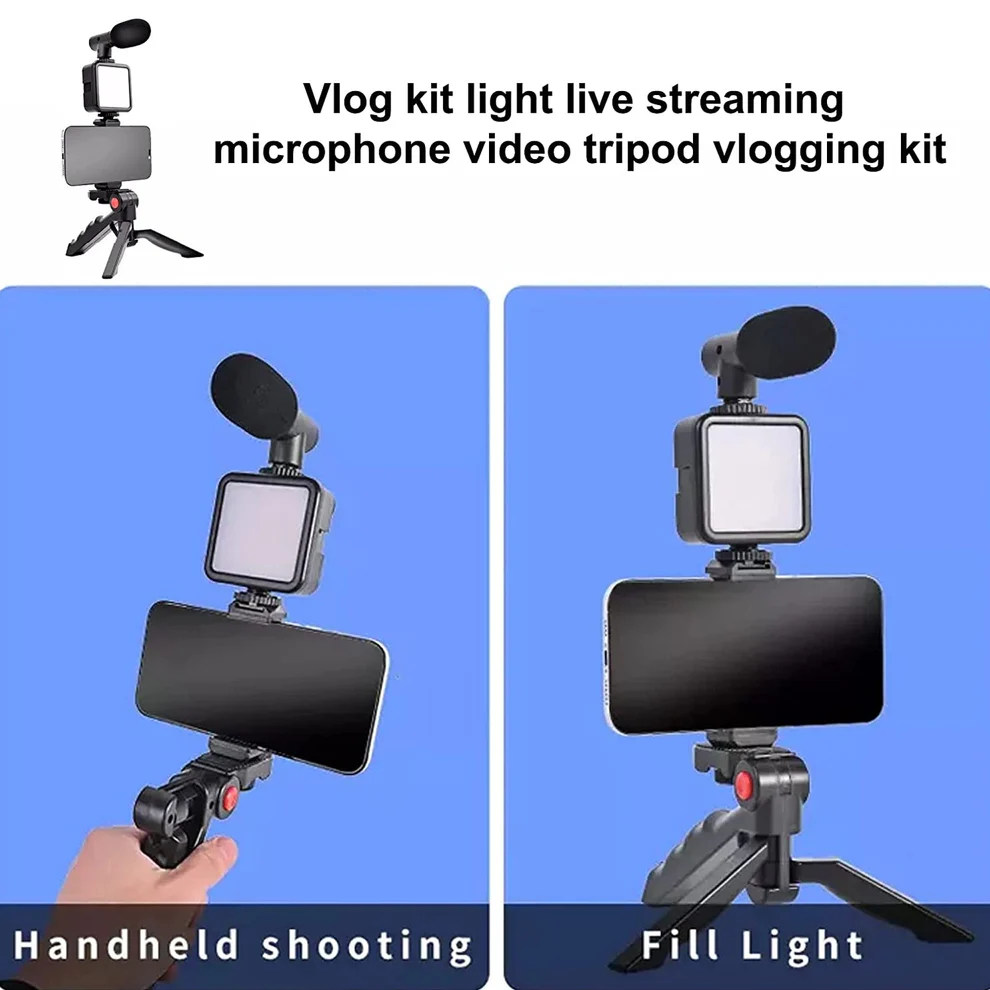 Complete Vlogging Kit with Mic Tripod LED Light Holder