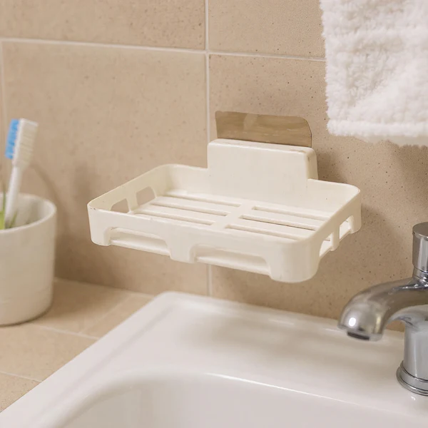 Self Adhesive Plastic Soap Dish with Drain Slots