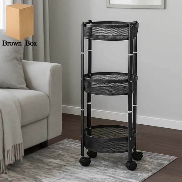3 Layer Round Metal Storage Trolley with...