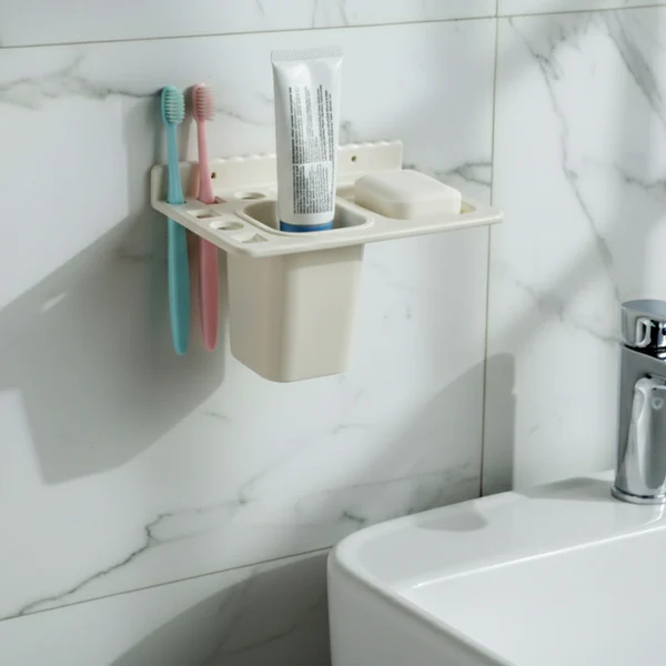 3 in 1 Wall Mounted Toothbrush Soap Holder with Cup