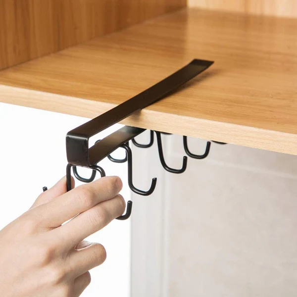 Double Row Metal Cup Holder Rack with 6 Hooks