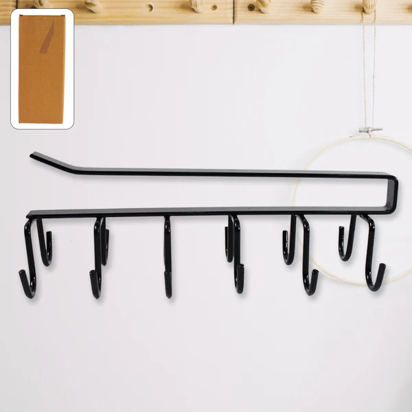 Double Row Metal Cup Holder Rack with 6 Hooks