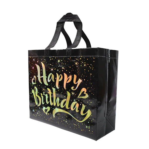 Birthday Gift Bag with Gold Shiny Stars, Reusable Party Gift Bags (1 Pc)