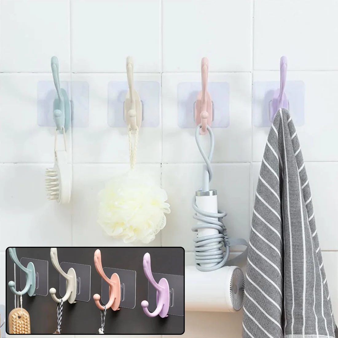 Self Adhesive Plastic Wall Hook for Home Organization
