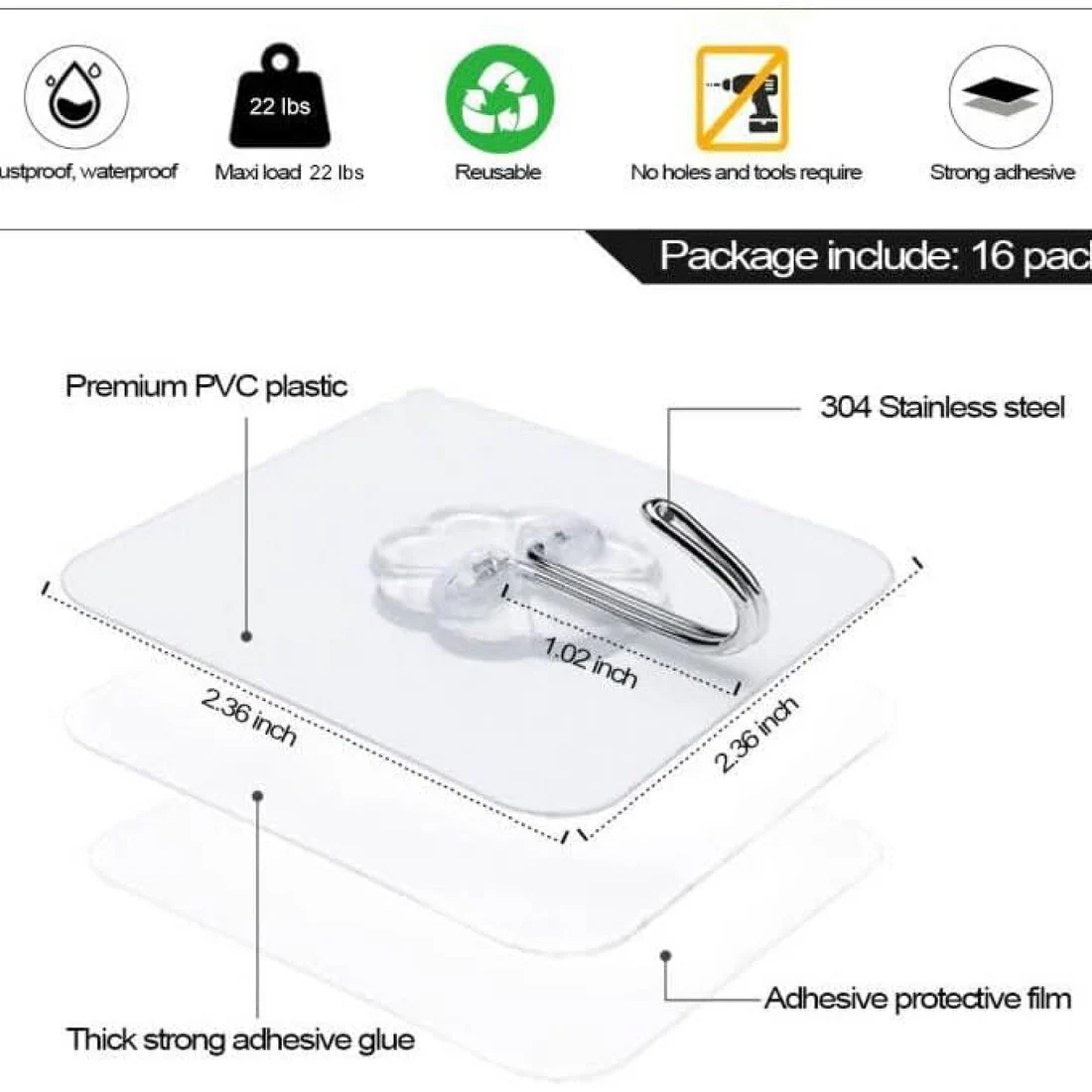 Heavy Duty Flower Design Adhesive Wall Hooks Set of 10