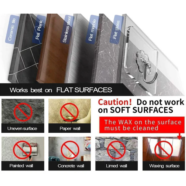 Heavy Duty Flower Design Adhesive Wall Hooks Set of 10