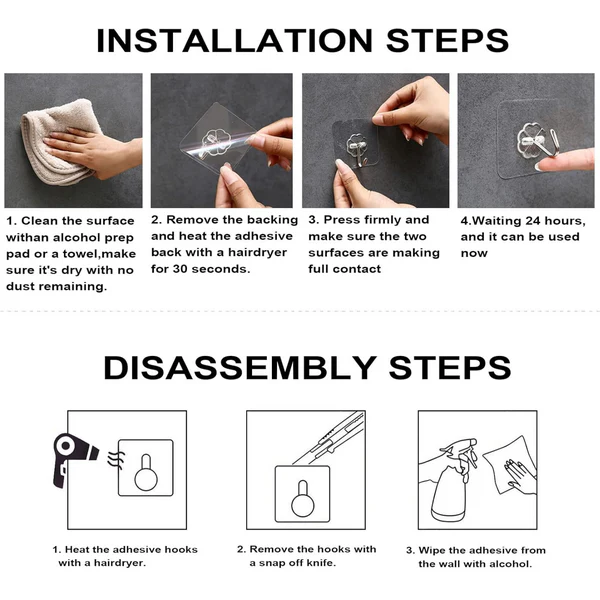 Heavy Duty Flower Design Adhesive Wall Hooks Set of 10