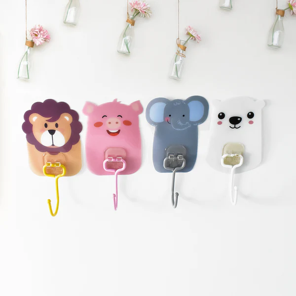 Wall Mounted Cartoon Self Adhesive Hooks Set of 10