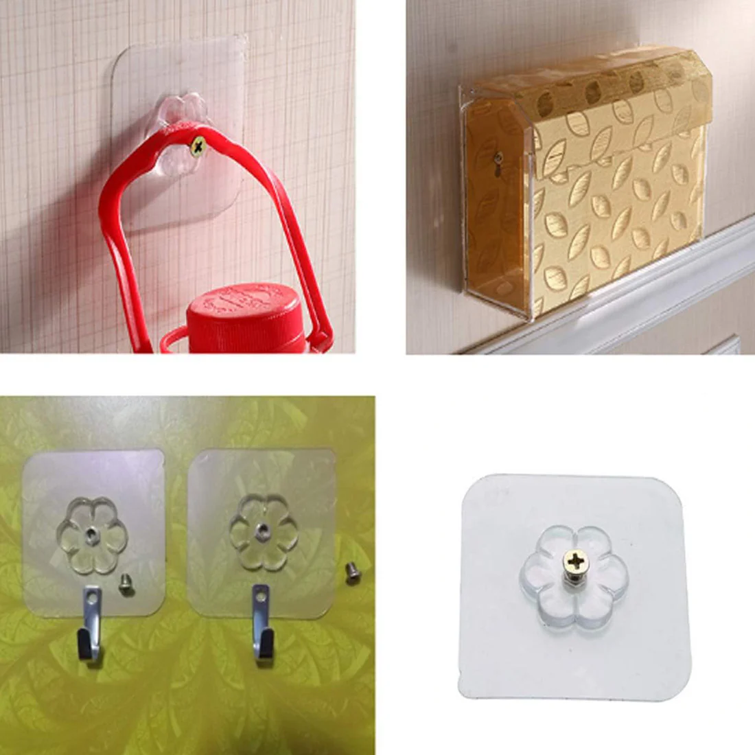 Self Adhesive Screw Nut Bolt Style Wall Hooks Set of 4