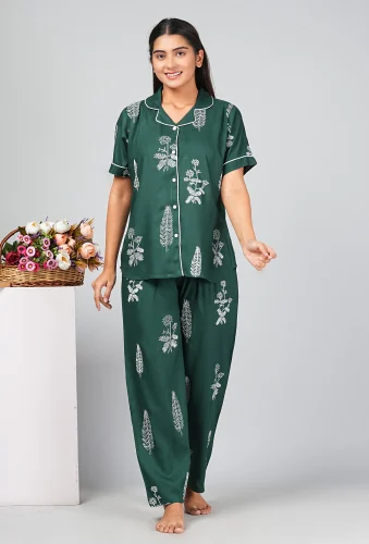 Green Rayon Night Suit for Women Comfort...