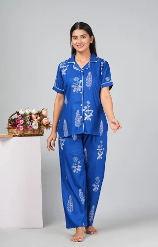 Blue Rayon Night Suit for Women Soft Nig...