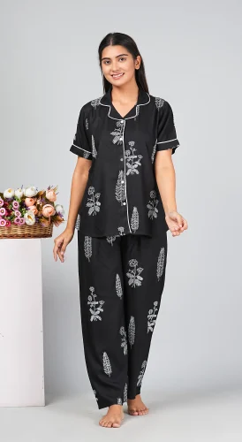 Black Rayon Night Suit for Women Comfort...