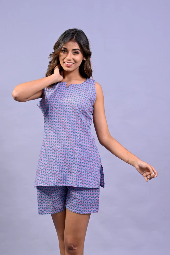 Printed Top with Shorts Set for Women Casual Summer Wear