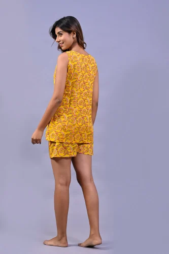 Cotton Print Top and Shorts Set for Women Casual Sleepwear