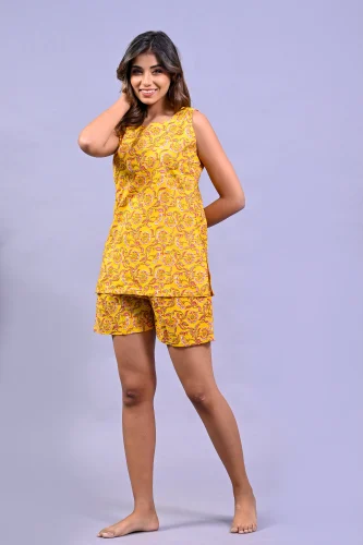 Cotton Print Top and Shorts Set for Women Casual Sleepwear