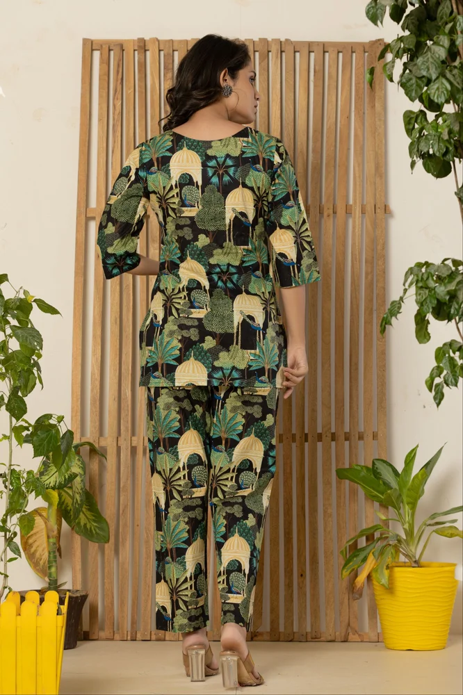 Black Jungle Print Night Suit