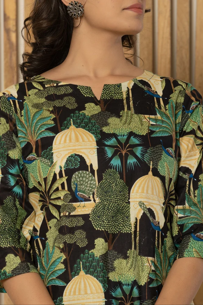 Black Jungle Print Night Suit