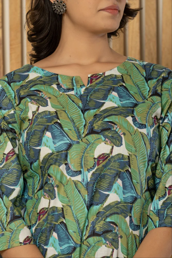 Green Leaf Print Night Suit