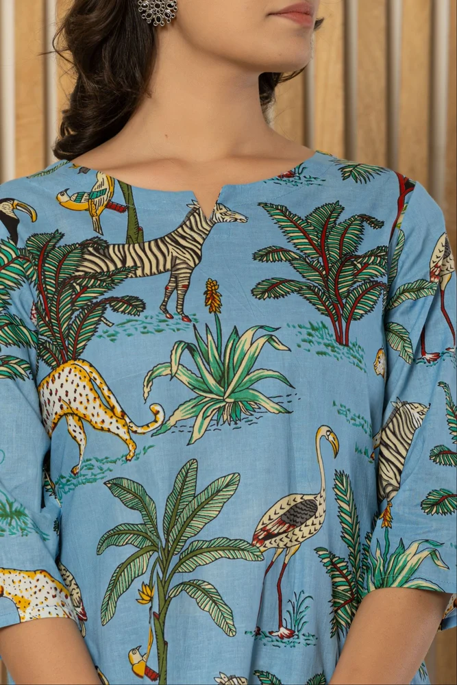 Blue Animal Print Night Suits