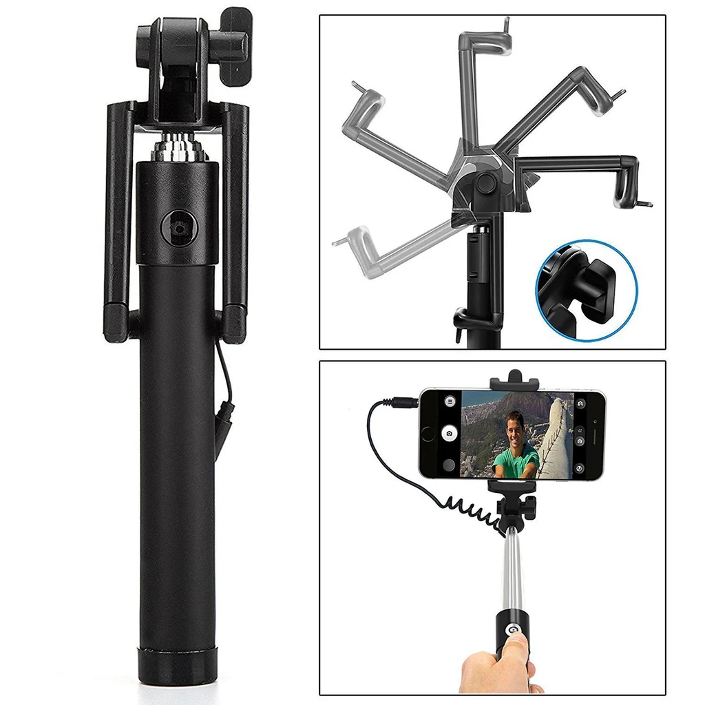 Wired Selfie Stick with AUX Cable for Smartphones