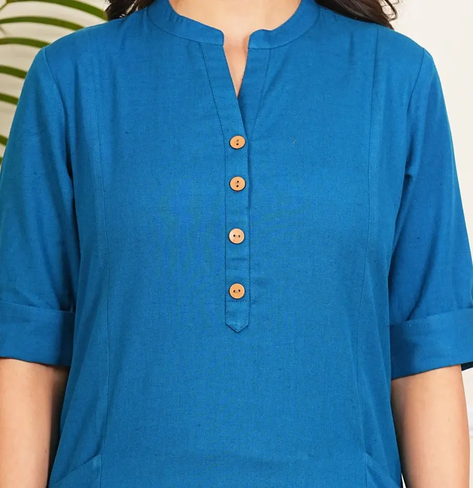 Ladies Blue Cotton Long Kurti