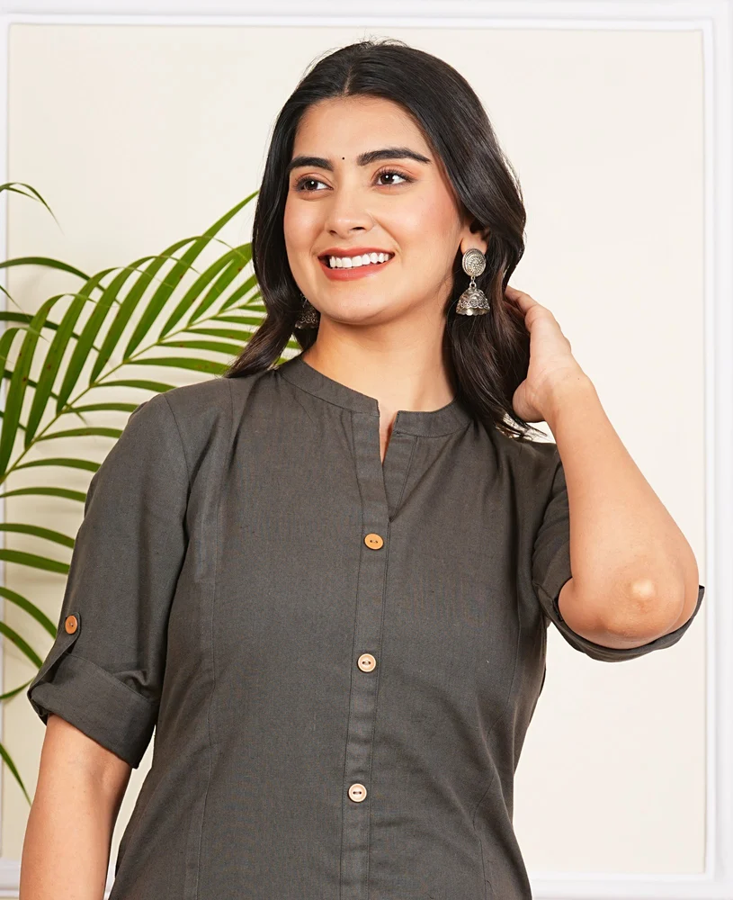 Ladies Blue Cotton Long Kurti