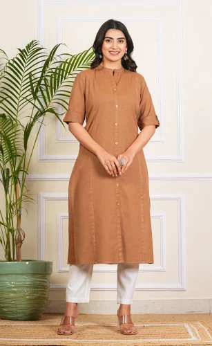 Ladies Blue Cotton Long Kurti Casual Eth...