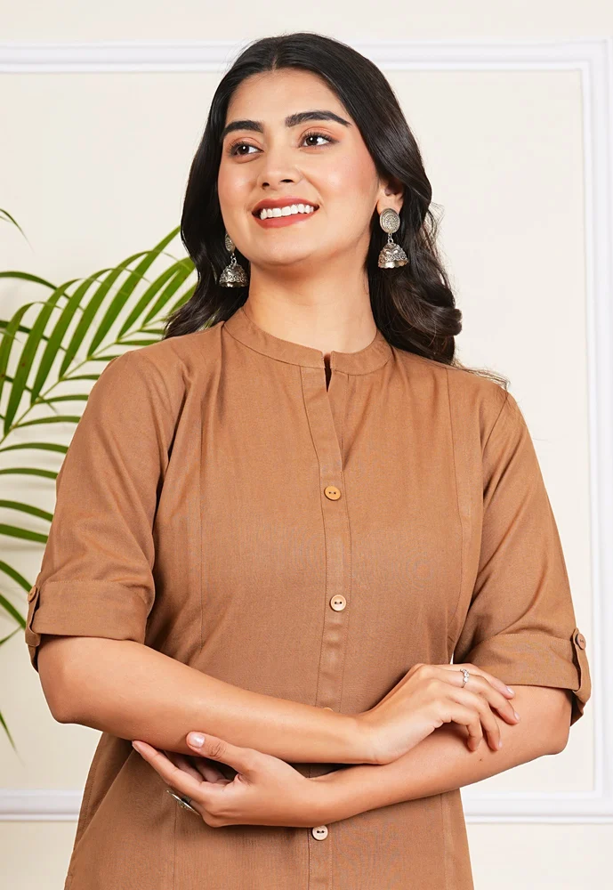 Ladies Blue Cotton Long Kurti Casual Ethnic Wear