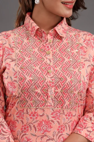 Peach Printed Kurti Pant Set with Dupatta for Stylish Women