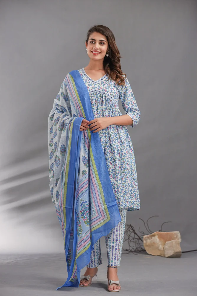 Alia Cut Kurti Pant Set with Dupatta Elegant Women Ethnic Wear