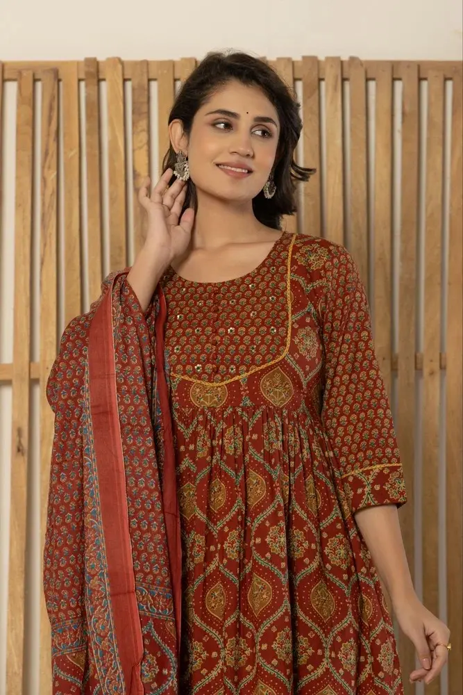 Sienna Ogee Print Anarkali Kurti Pant Set with Dupatta