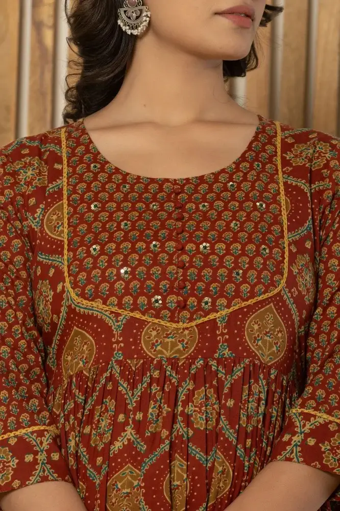 Sienna Ogee Print Anarkali Kurti Pant Set with Dupatta