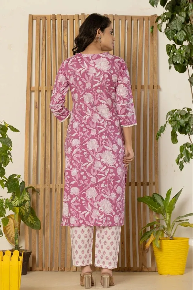 Pearly Purple Kurti Pant Set With Dupatta