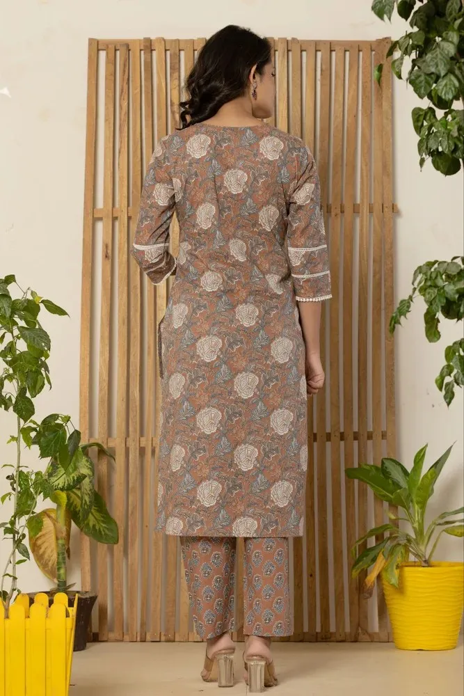 Brown Kurti Pant Set with Dupatta Classic Women Ethnic Outfit