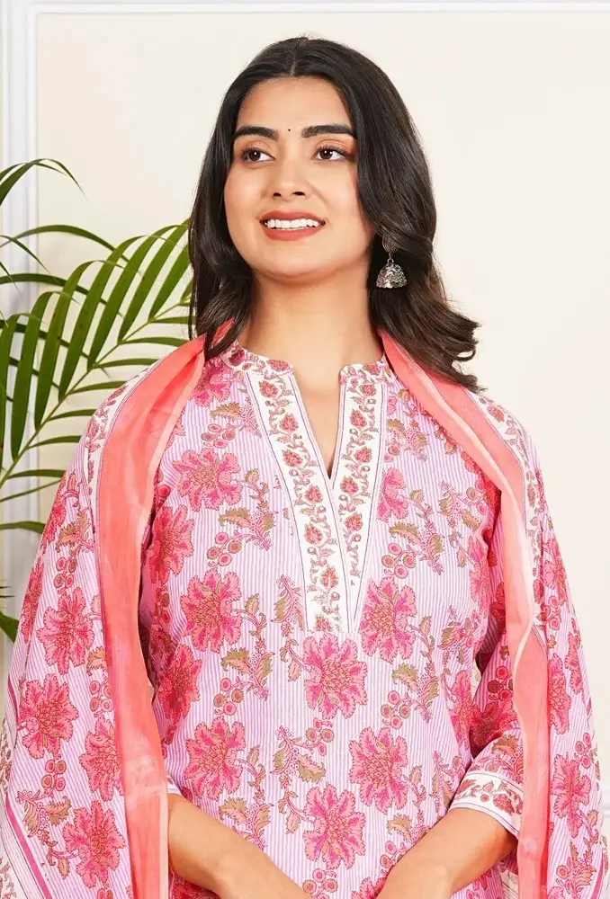 Pink Lining Kurti Pant Set with Dupatta Women Ethnic Fashion