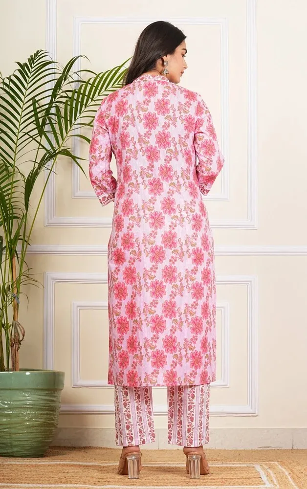 Pink Lining Kurti Pant Set with Dupatta Women Ethnic Fashion