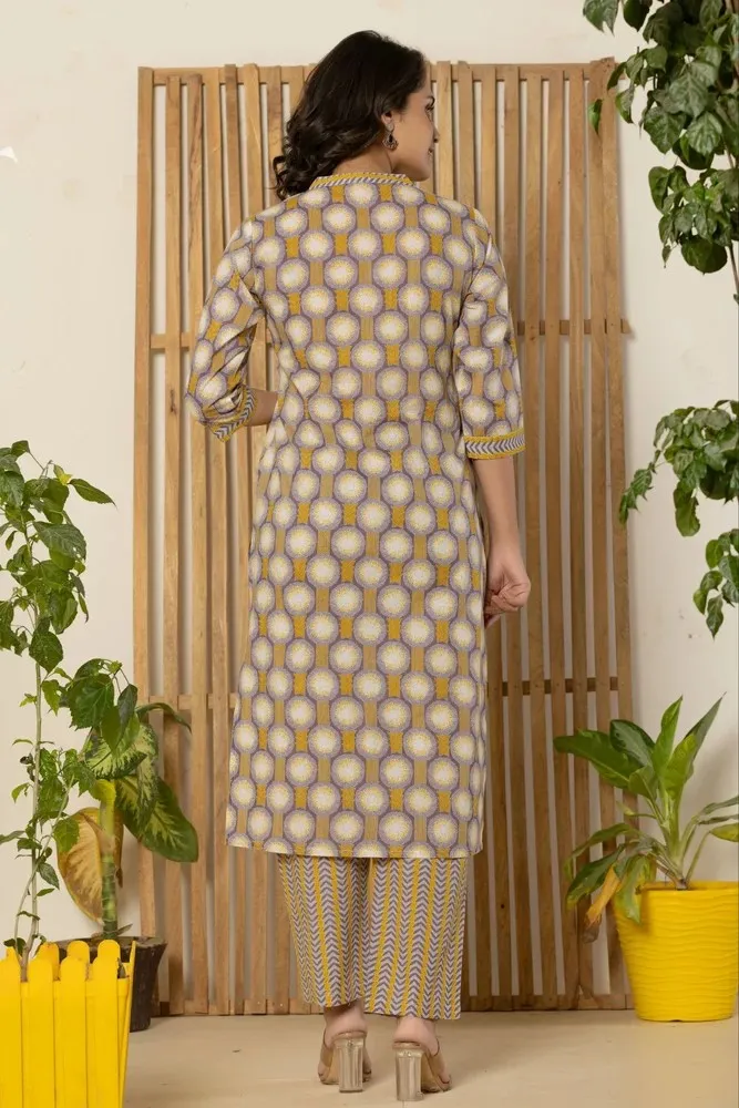 Mustard Yellow Kurti Pant Set with Dupatta Trendy Women Outfit