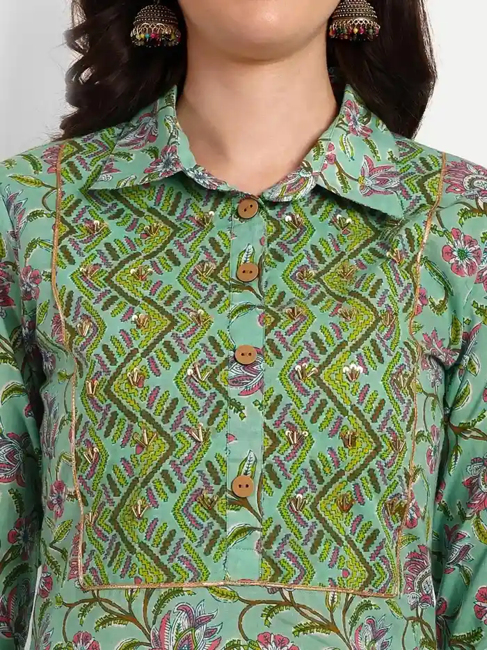 Green Kurti Afghani Pant Set with Dupatta